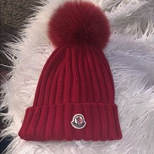 Moncler ribbed beanie,  Fox fur puff ball